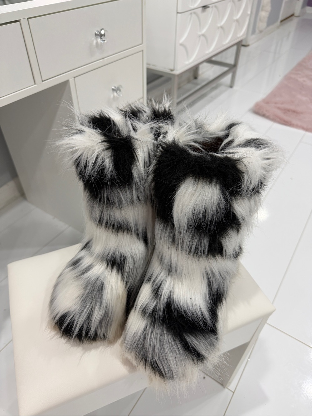 Amazon Black and White Faux Fur Ankle Booties